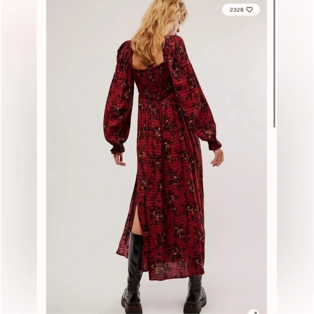 NWT Free People Jaymes Floral Print Square Neck Long Sleeves Midi Dress-